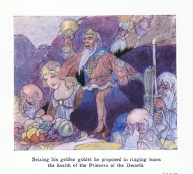 Saisissant son gobelet doré, il proposa en tonnerre la santé de la princesse des nains